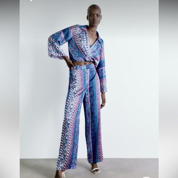 ZARA SATIN EFFECT PRINTED PANTS - Picture 10 of 13